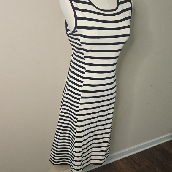 Catherine Malandrino Black White Sheath Midi Dress Coastal Nautical Prep M - Picture 3 of 6